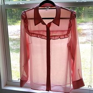 H&M Women's pink chiffon long-sleeved button shirt Size 12